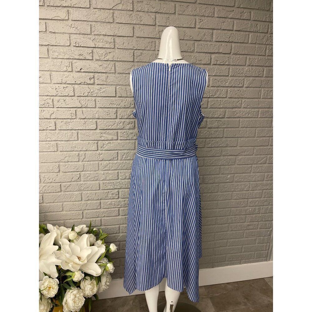 Tahari Arthur S Levine Women Sleeveless Striped Asymmetrical Dress Size 12 - Picture 6 of 9